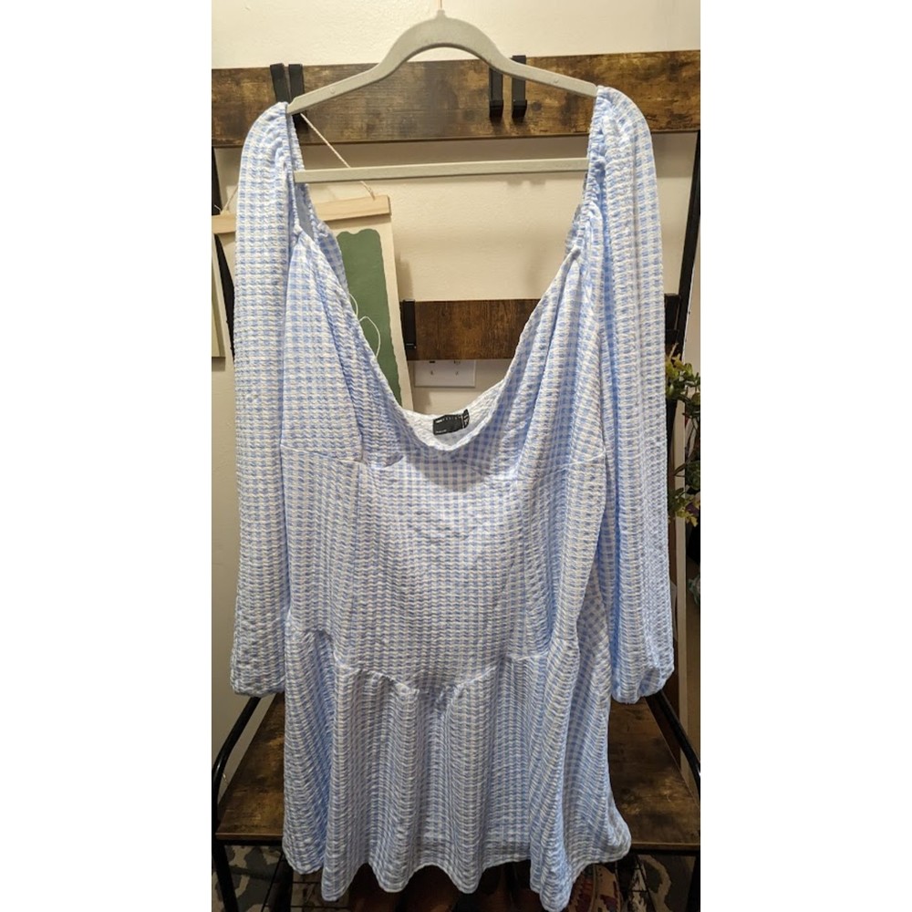 NWOT ASOS curve Blue Houndstooth Long Sleeve Dress size US 26
